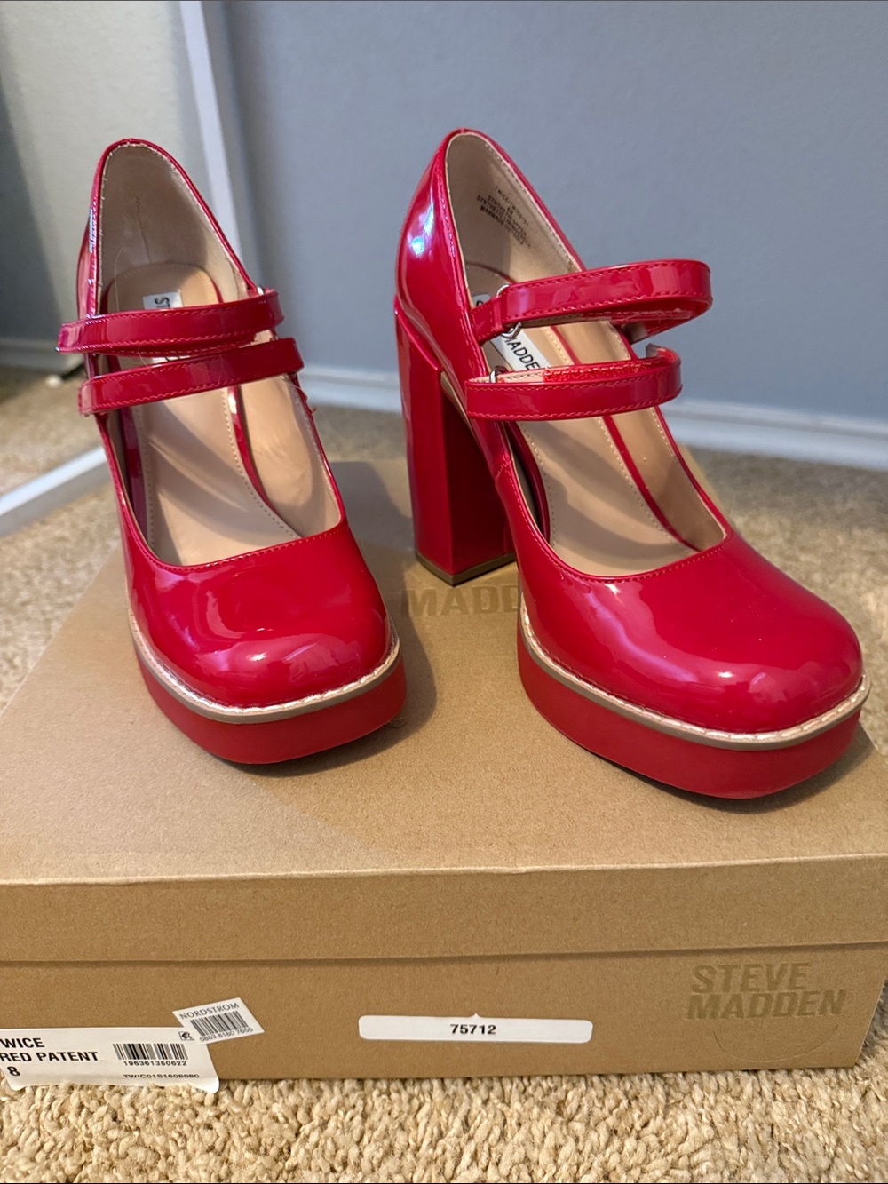 Steve Madden Red Patent Double-Strap Platform Pumps